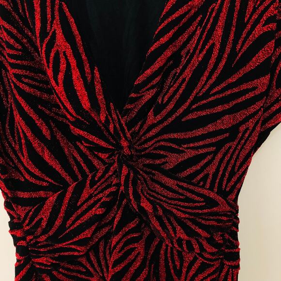 Saylor Soumin Metallic Ruby Red Black Zebra Jacquard Mini Dress Women's Size M - Picture 6 of 9